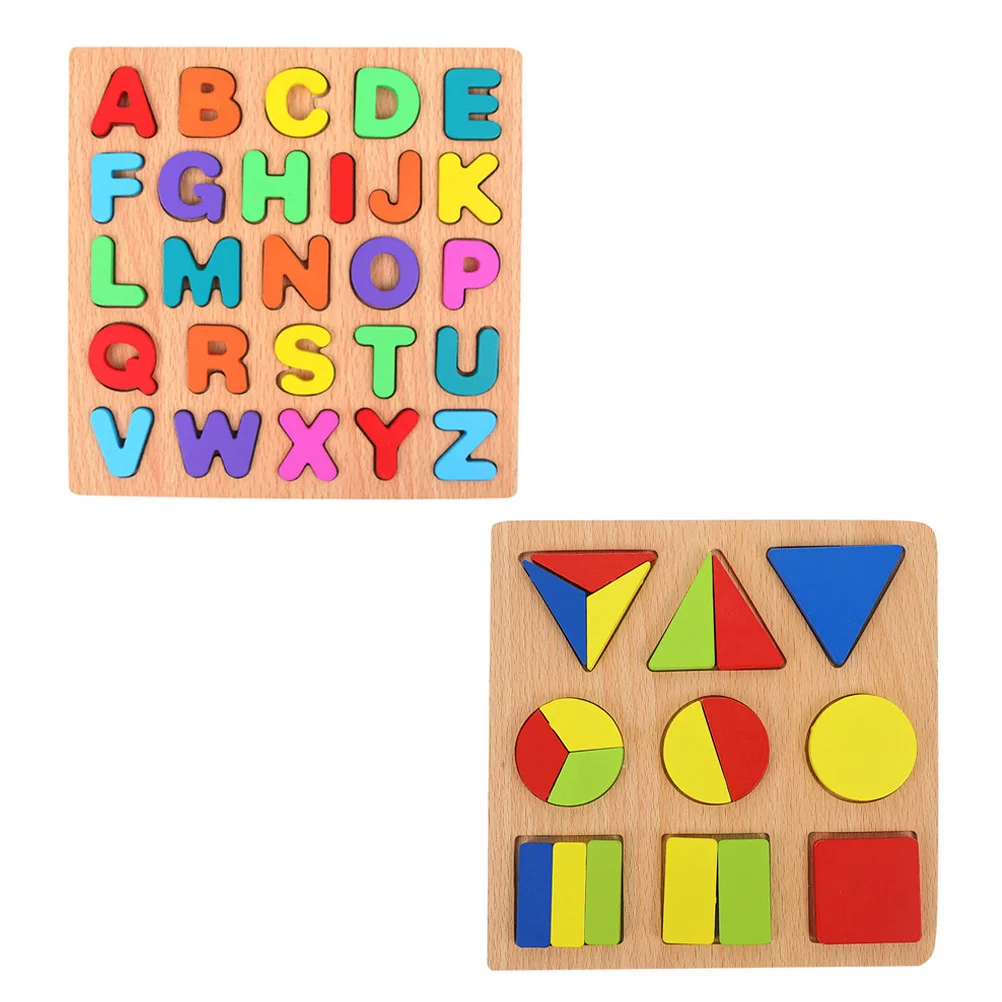 مجموعتان من ألعاب تركيب الحروف والأرقام الخشبية للأطفال، لعبة تعليمية مبكرة لفرز الأشكال، لعبة مطابقة هندسية ملونة