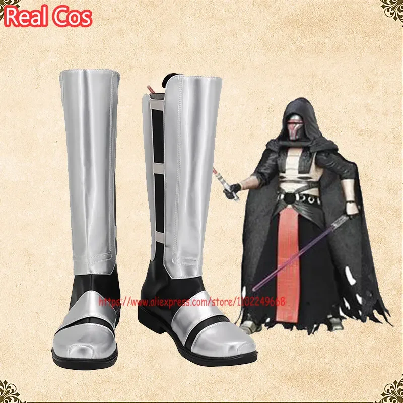 Realcos รองเท้าคอสเพลย์ Star Darth revan Wars รองเท้าเงินเครื่องแต่งกายชุดปาร์ตี้ฮาโลวีนสำหรับผู้หญิงเครื่องประดับ