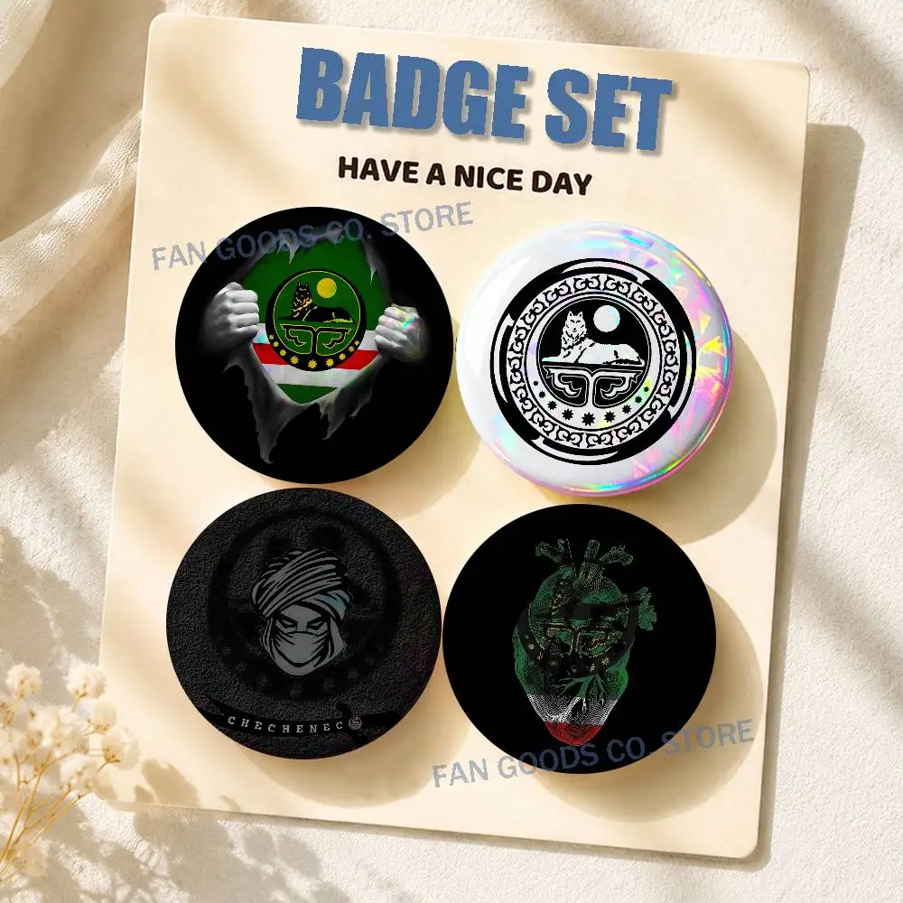 Chechen Coat Arms Brooches for Backpack Accessories 25,32,44,58,75mm Round Enamel Pins 2-piece set Cartoon Anime Badge