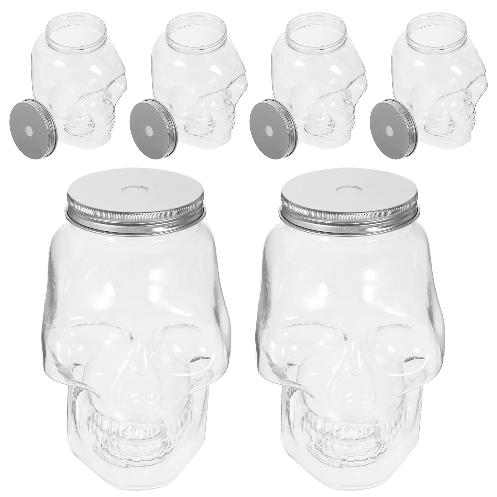 6 Pcs Halloween Skull Sealing Juice Bottles Beverage Packing Water Drinking Aluminum Plastic Clear Milk Travel