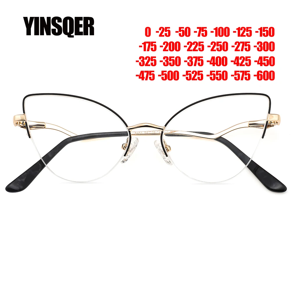 Cat Eye Glasses Frame Women's Eyeglasses Half Frames Luxury Retro Optical Prescription Eyewear Anti Blue Light Myopia Glasses