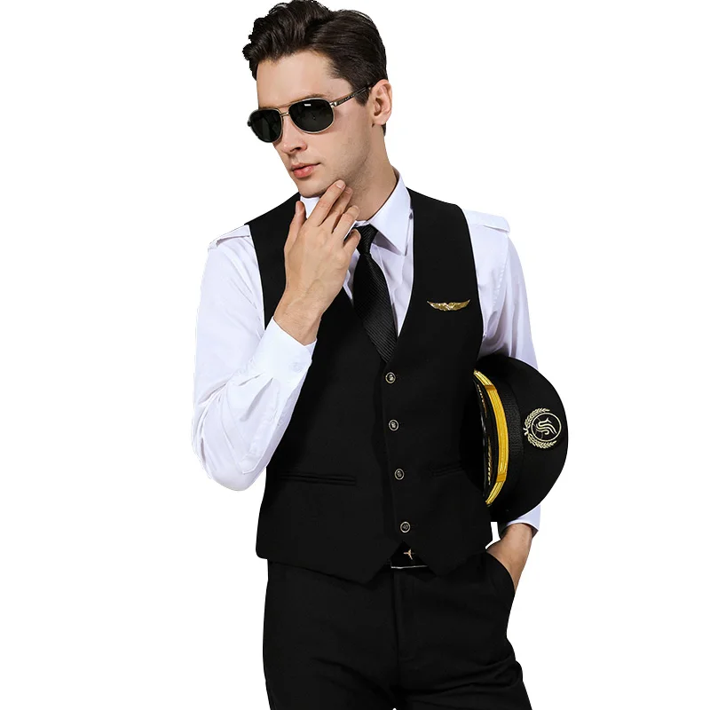 

Pilot Uniform Air Captain Vest Piloto Uniforme Piloto Avion Airline Waistcoat Flight Attendant Men Vests