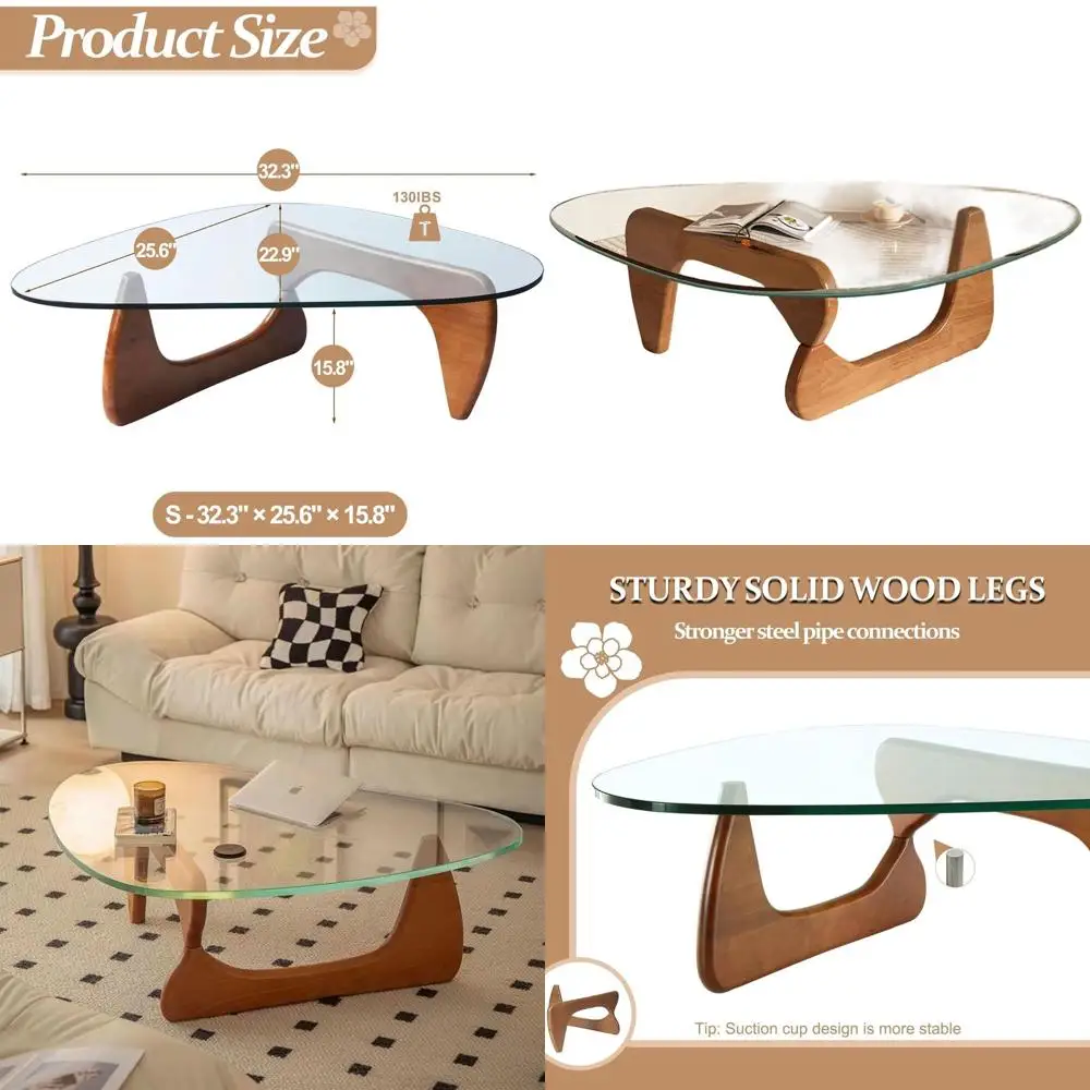 

Mid-Century Modern Walnut Glass Coffee Table, 31.5, Living Room Centerpiece, Minimalist Wood Base