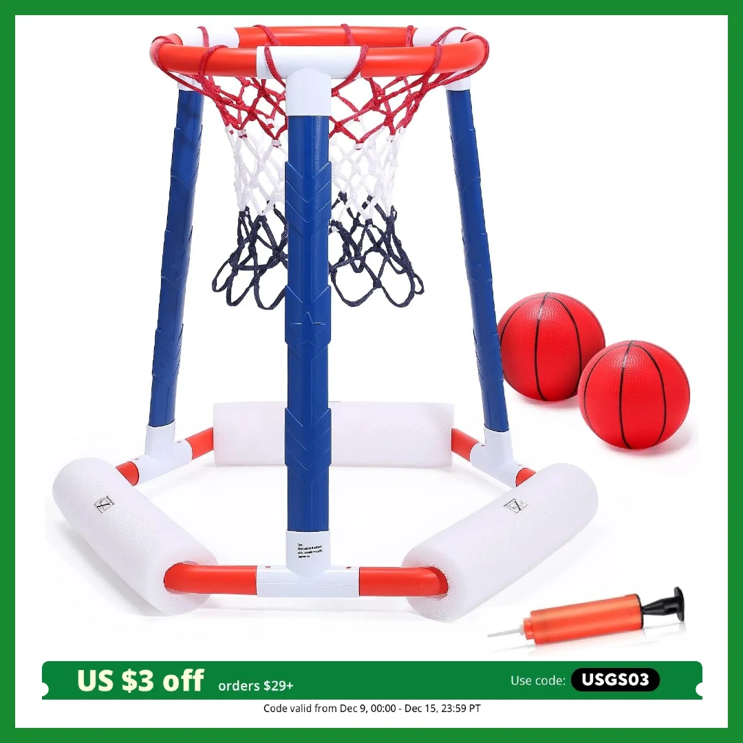 EagleStone Pool Basketball, Floating Hoop, Inflatable Toys, 3 Balls, Pump, Stickers