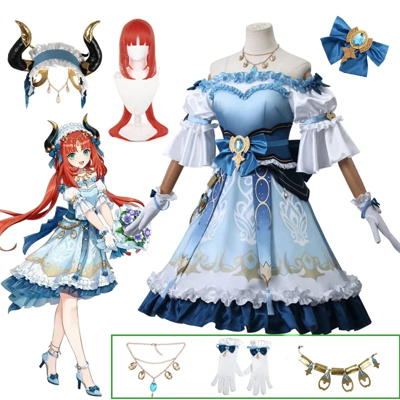 Nicou Cosplay Kostüm Genshin Impact Perücke rote Haare Frauen Tänzerin Kleid Karneval Anime Halloween Kostüme