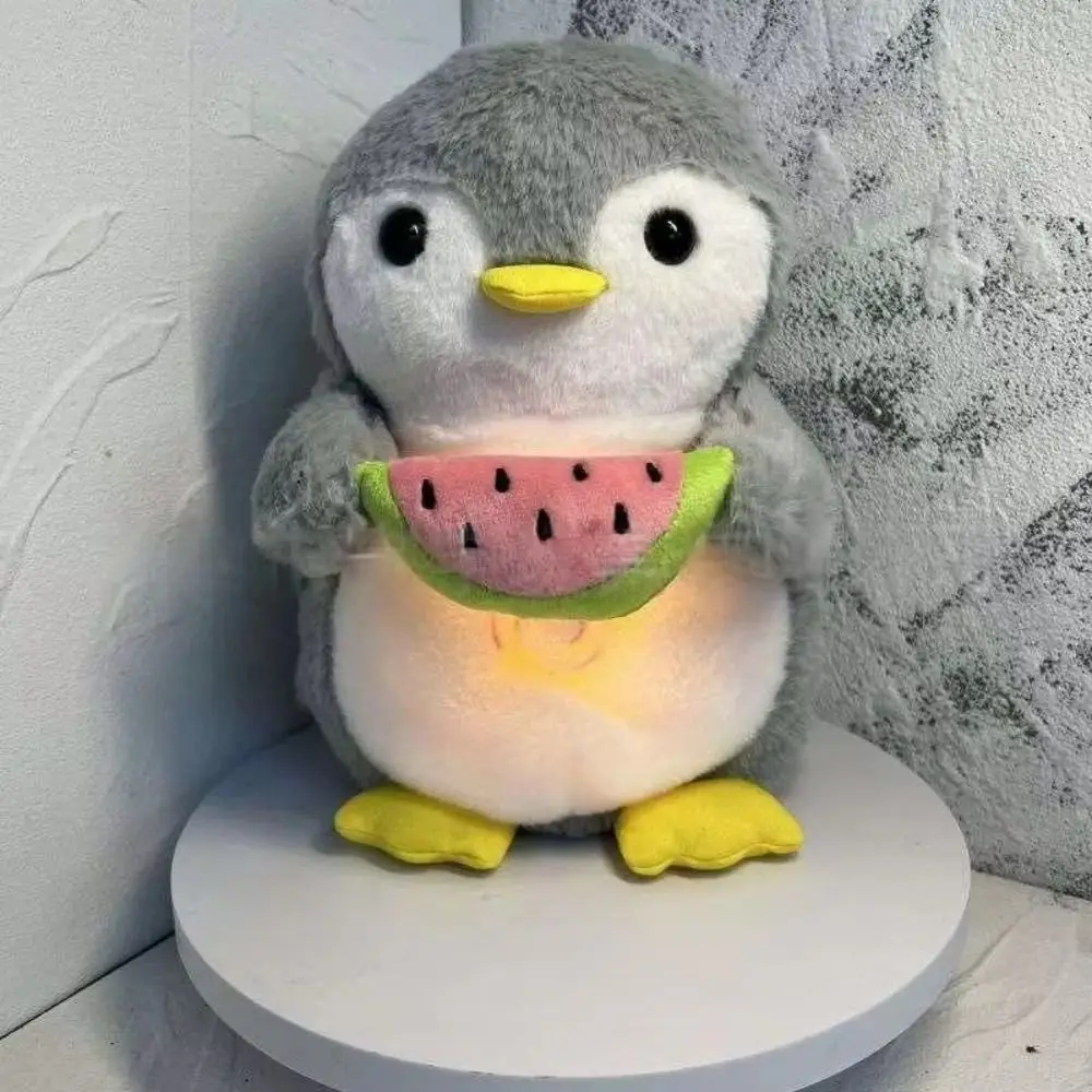 Pillow Heart Penguin Breathing Simulation Music Lights Penguin Soothes 25cm Stuffed Animal Baby Breath