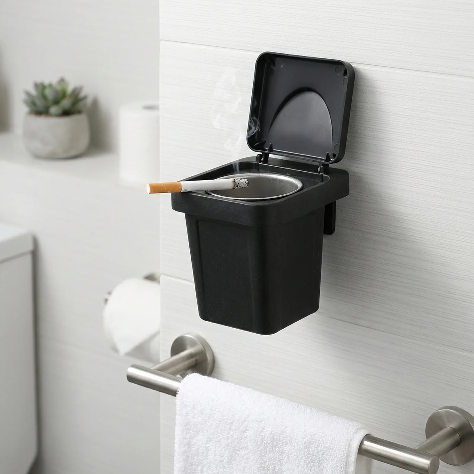 An der Wand montierter Aschenbecher mit Deckel, für Badezimmer, Anti-Fliegen-Asche-Mülleimer, selbstklebender Aschenbecher für Badezimmer, WC, Mülleimer-Design, Aschenhalter