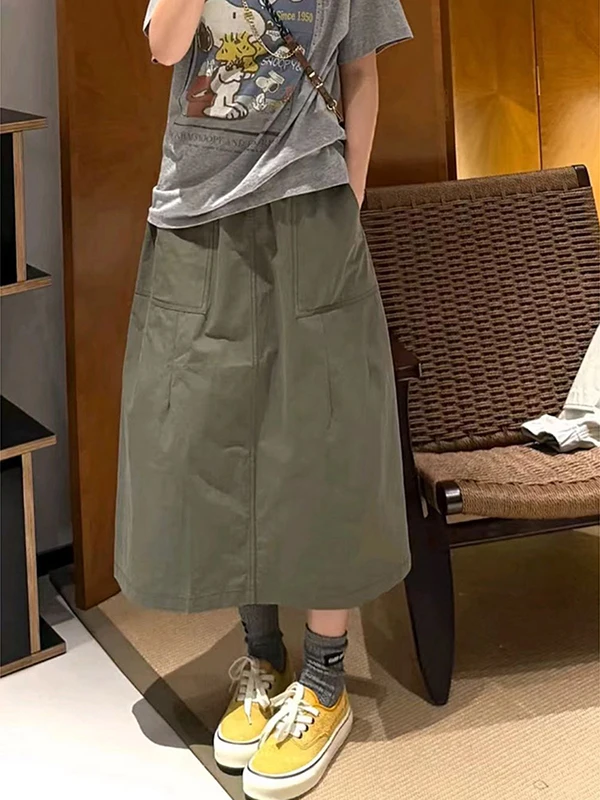 Ladies A-Line Midi Skirt High Waist Workwear Thin Summer Loose Slimming Skirts Spring Autumn New Style Casual Comfortable