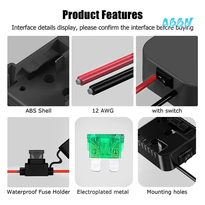 

Адаптер силовых колес ABBN-12AWG для литиевой батареи 18 В, разъем питания DIY с переключателем, прочный, простой в использовании
