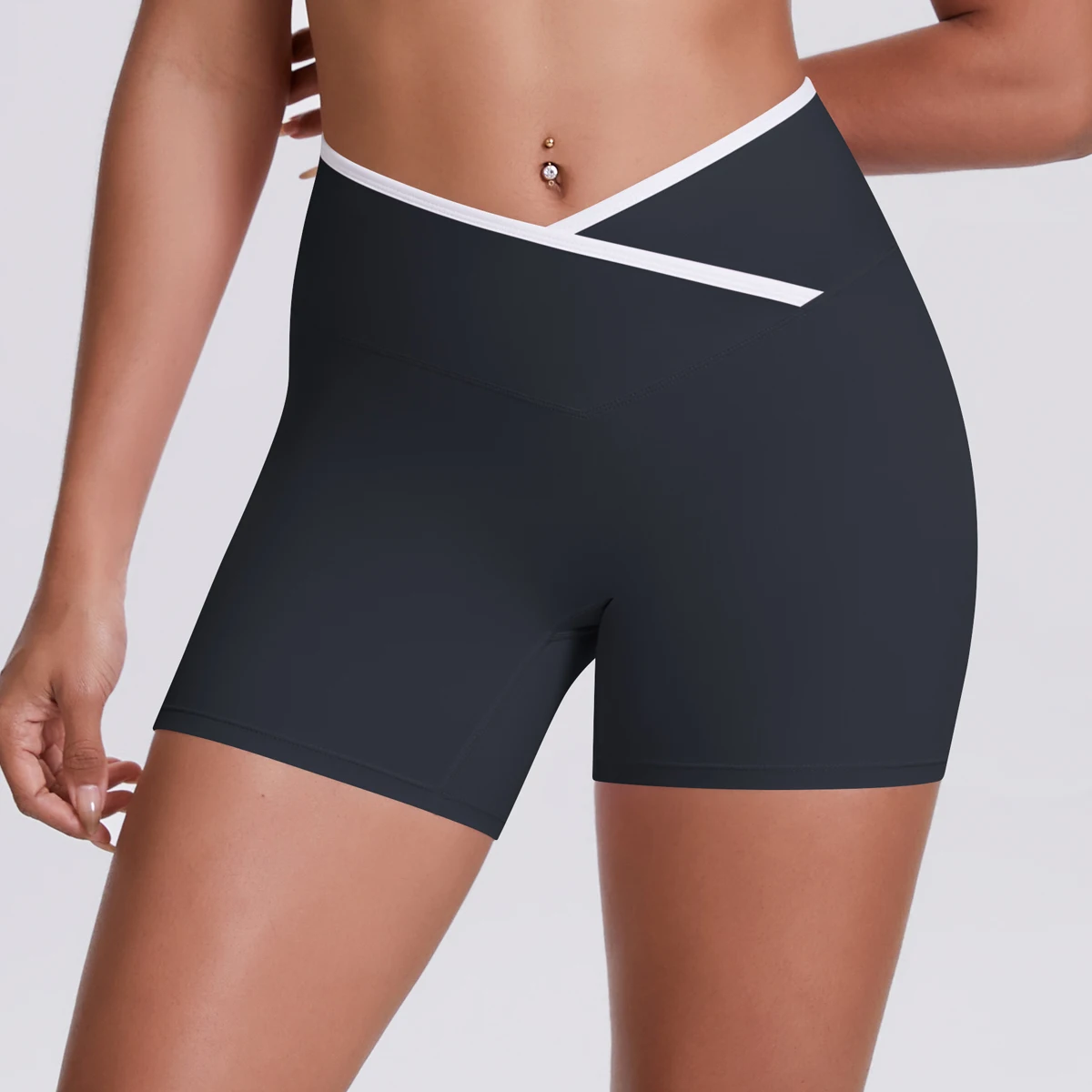 Yoga-Shorts, Damen-Fitness-Shorts, Shorts mit V-förmiger Taille, Lauf- und Fahrradshorts, atmungsaktive Sportleggings, Shorts mit hoher Taille für das Training und das Fitnessstudio. – Detail 5