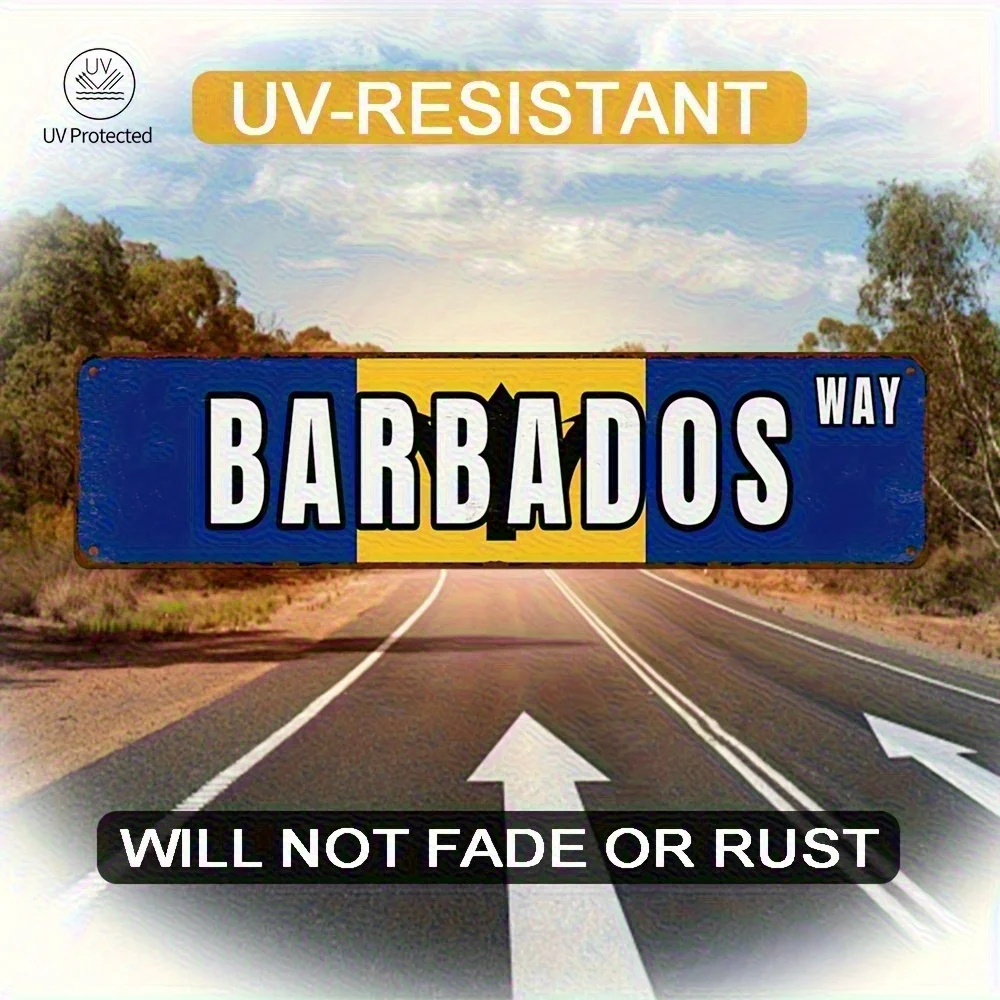 2D Flat, 1pc, Vintage Barbados Landscape Road Metal Wall SignUv-Resistant Rust-Proof Aluminum Retro Caribbean License Plate