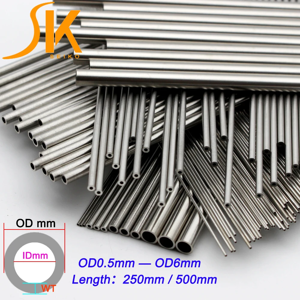 2-4pcs 304 stainless steel round capillary 250mm 500mm long seamless straight tube 4x3mm/6x4mm/5x3.5mm/2x1mm/2.5x1.5mm/5.5x4.5mm