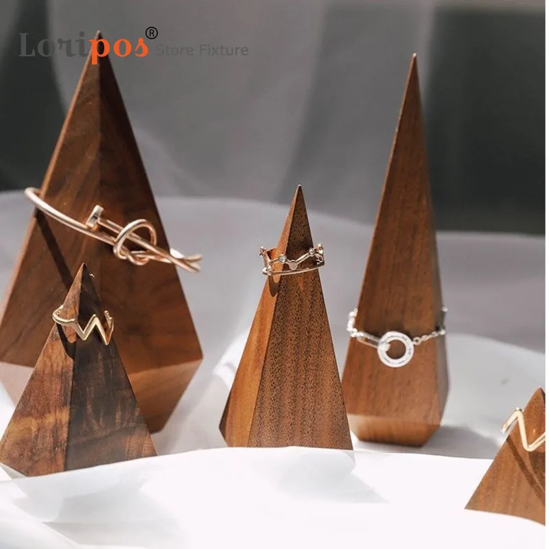 עמדת תצוגה לטבעת מעץ אגוז שחור באיכות גבוהה בצבע חום כהה, אחסון תמונות ותצוגת תכשיטים מעולה, 1 יחידה