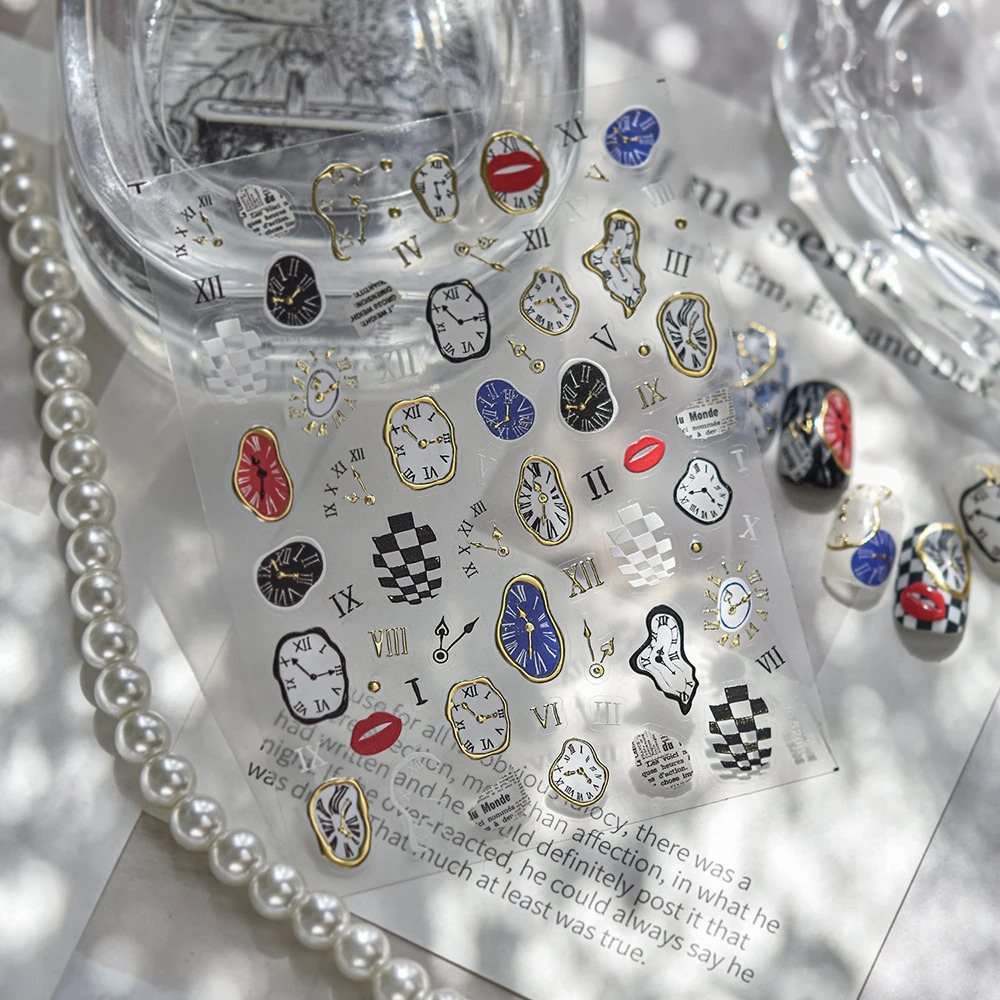 الذهب ساعة مسمار ملصق مجردة ومشوهة ساعة مسمار ملصق مائي 5D تنقش ذاتية اللصق الأظافر السحر مانيكير ديكور ذاتي الصنع #3