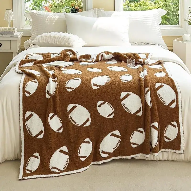 

1 Piece Comfortable Style Plush Blanket - Soft Lightweight Warm Brown and White Football Pattern (50"x60") All-Season Sofa Bed