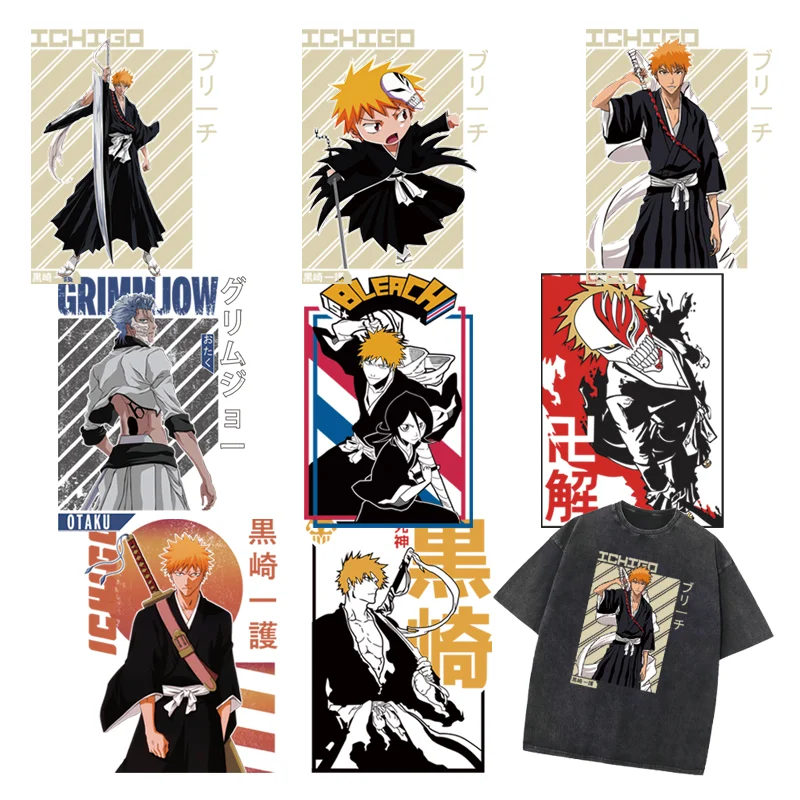 แผ่นปะรีดอนิเมะสีอนิเมะอิชิโกคุโรซากิแบบรีดติดด้วยตนเองสำหรับเสื้อผ้าการถ่ายโอนแบบยืดหยุ่น