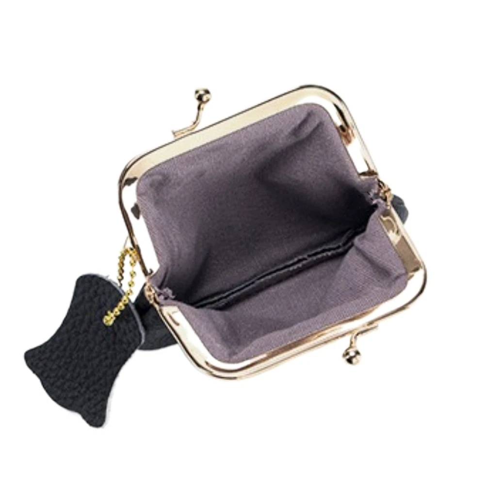 Jewelry Bag Mini Coin Purse Keys/Lipsticks/Earphone Cow Leather Kiss Lock Leather Wallet Solid Color Portable Small Item Bag
