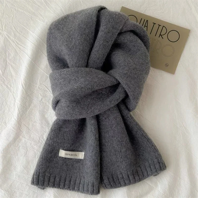 High Quality 100% Wool Scarf Women Pure Wool Simple Design Muffler Men Winter Versatile Solid Shawl Student Couple Warm Shawl 