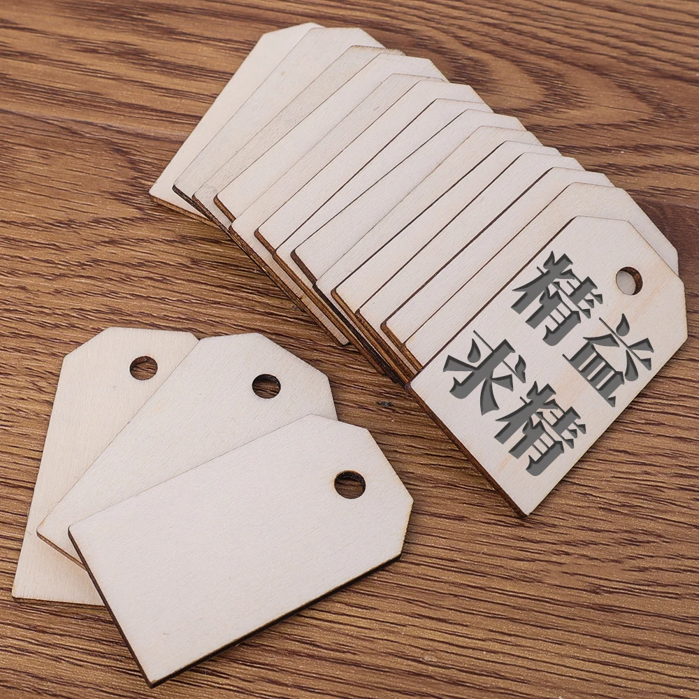 Rectangle Nature Wood Slice Blank Tags With Rope Wooden Hanging Label for DIY Craft Painting Wedding Birthday Party Decor