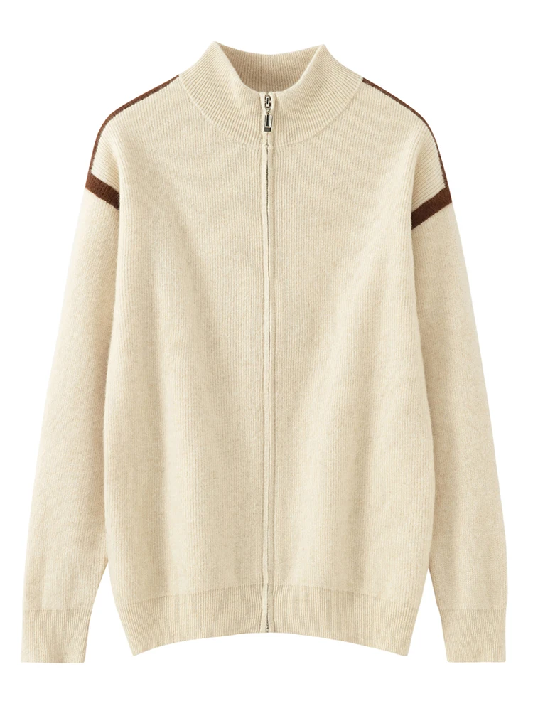 

TLOML мужской трикотаж из 100% мериносовой шерсти с воротником-молнией и цветными блоками, кардиган, осень-зима, повседневный кашемировый свитер, толстые топы