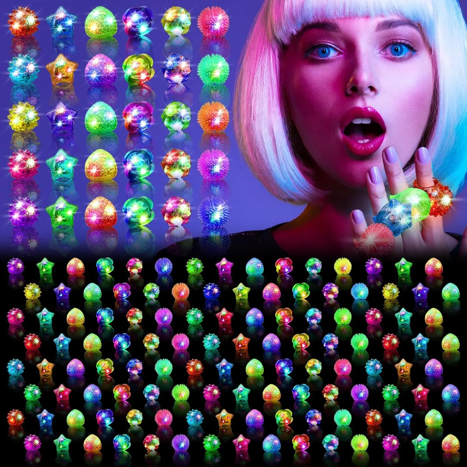 

150 шт. светящихся колец, светящиеся в темноте аксессуары для вечеринок, 6 стилей мигающих светодиодных колец для взрослых и детей, на день рождения, концерт, Хэллоуин