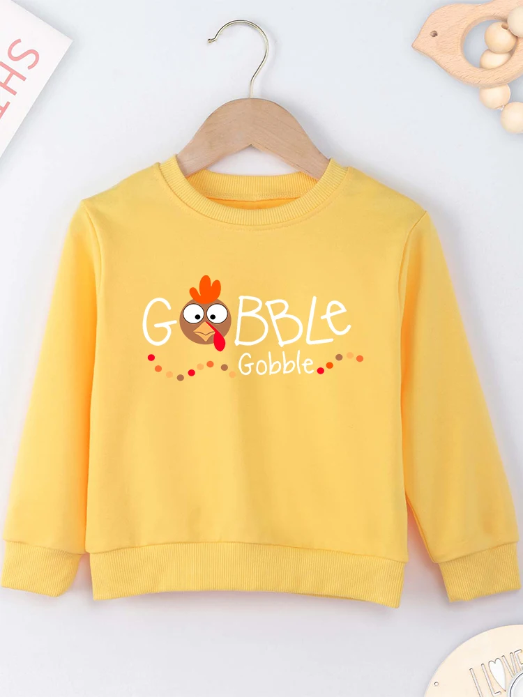 Gobble Funny Kids Hoodie Cartoon Novel Urban Casual Toddler Boy Girl Clothes Yellow O-neck Tops Pullover Cheap Clearance Sale