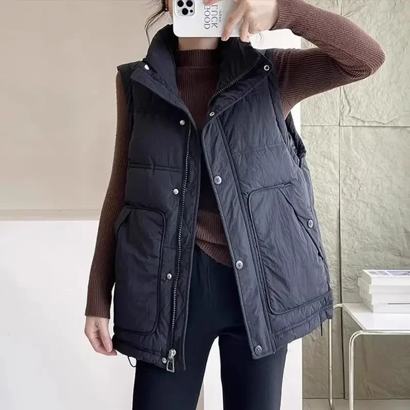 

Осень/зима 2022, новая женская пуховая хлопковая майка большого размера, свободный жилет с воротником-стойкой