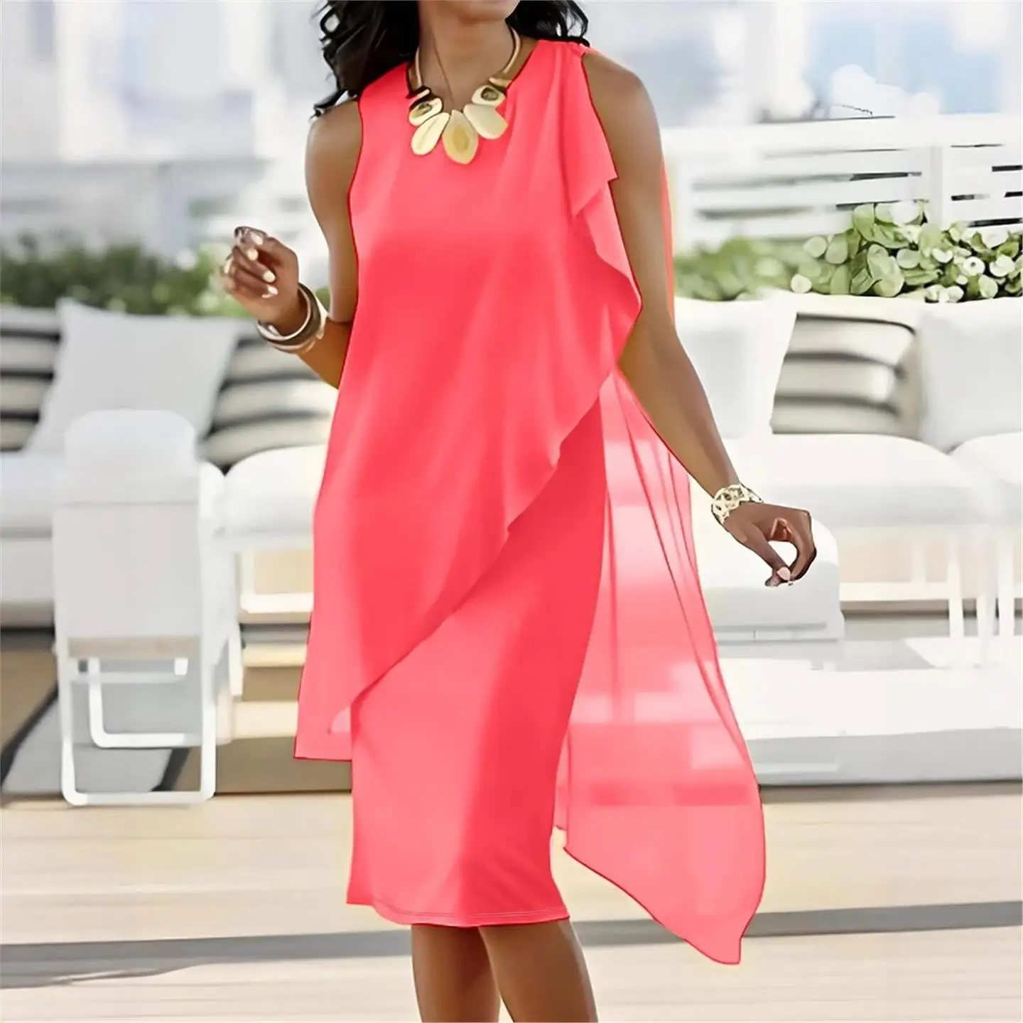 Ele Summer 2025 off oulder Loose Dr Irregular Hem European Sle mid Waist Other Fabric Other Proc Casual Single ...