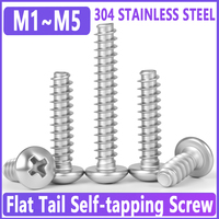 M1.2 M1.7 M2 M2.2 M2.5 M2.6 M3 M3.5 M4 M5 304 Stainless Steel Cross Recess Phillips Pan Round Head Flat End Self-Tapping Screws