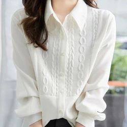 2024 New White Long Sleeved Patchwork Design High-end Niche Temperament Shirt for Women Early Autumn New White Shirt for Women