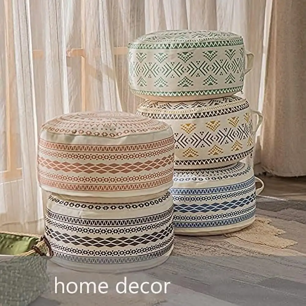 Capas de Pufe Redondas, Boho Coloridas, Geométricas, Otomanas, Capa com Alça Design, Decoração, Banquinho para Viver