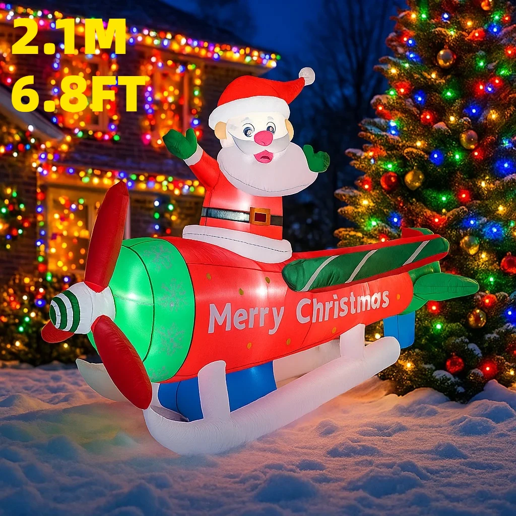 

2.7M/8.8FT Inflatable Santa Claus Airplane Lights LED Home Decorations Toys Yard Xmas Supplies Outdoor Garden Holiday Decor