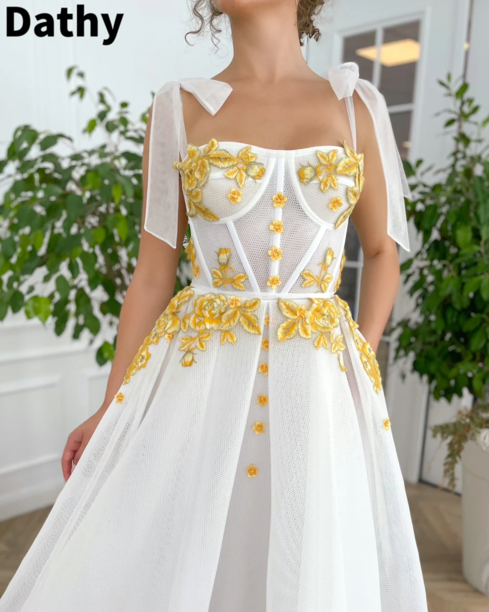 Dathy White Serenity Blossom Prom Dress Decal And Ankle Dress Lace Up Evening Dress Luxury Evening Dresses 2023