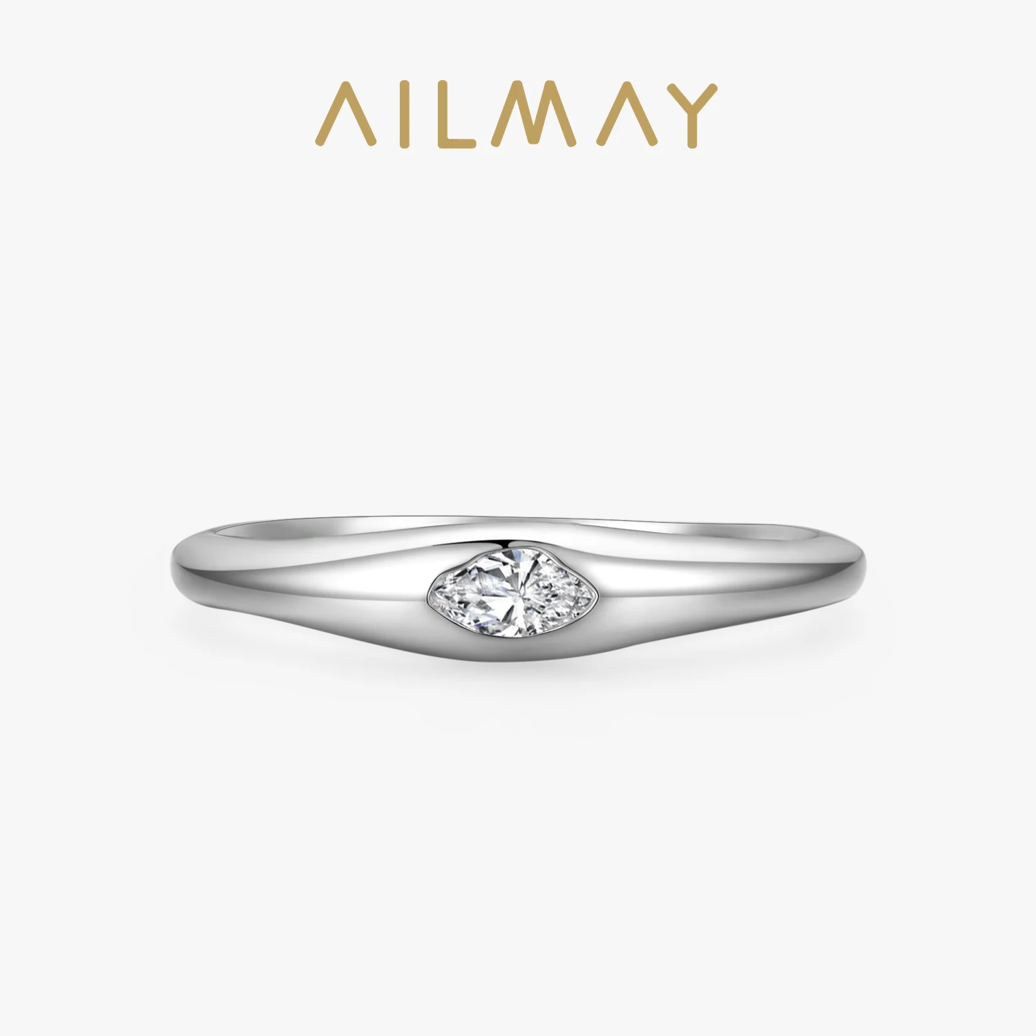 Ailmay Sparkling Clear Zircon 100% 925 Sterling Silver Minimalist Finger Ring For Women Minimalist Fine Jewelry 2021 New Style