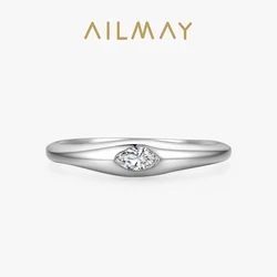 Ailmay Sparkling Clear Zircon 100% 925 Sterling Silver Minimalist Finger Ring For Women Minimalist Fine Jewelry 2021 New Style