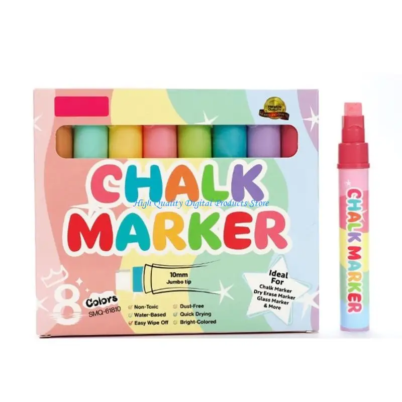 

U2JE 8 Color Liquid Chalk Pen 10mm Broad Tip for Writing on Glass Board Blackboard