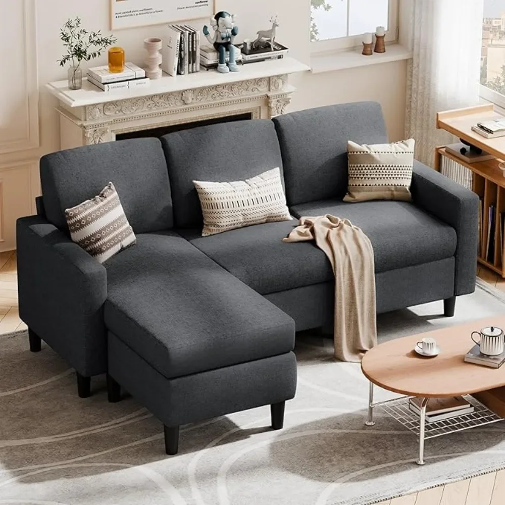 Muebles para el hogar gris oscuro, sofá seccional para sala de estar, juego de liquidación de sofá Convertible para espacios pequeños, sofás cama modernos