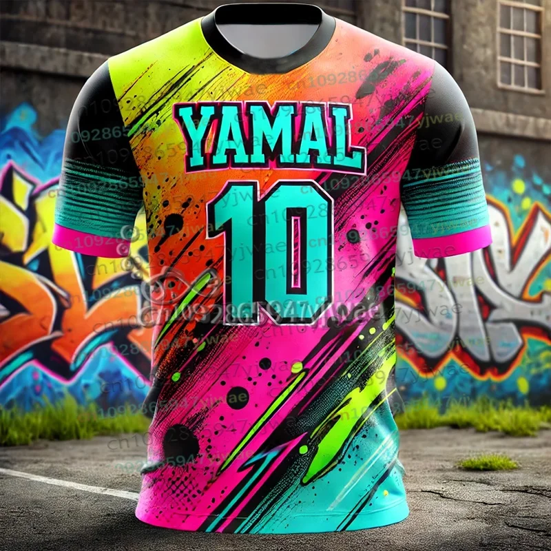 GPT Design Sport-T-Shirt im Graffiti-Stil, Fußball-Superstar Yamal Nr. 10, Fan-Geschenk, Modisches Sommer-Set für Erwachsene und Kinder