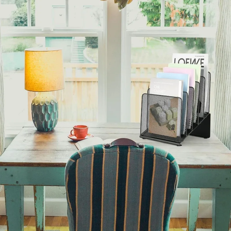 File Organizer for Desk, Desk Organizer with 5-Section Vertical File Rack, File Folder Organizer,