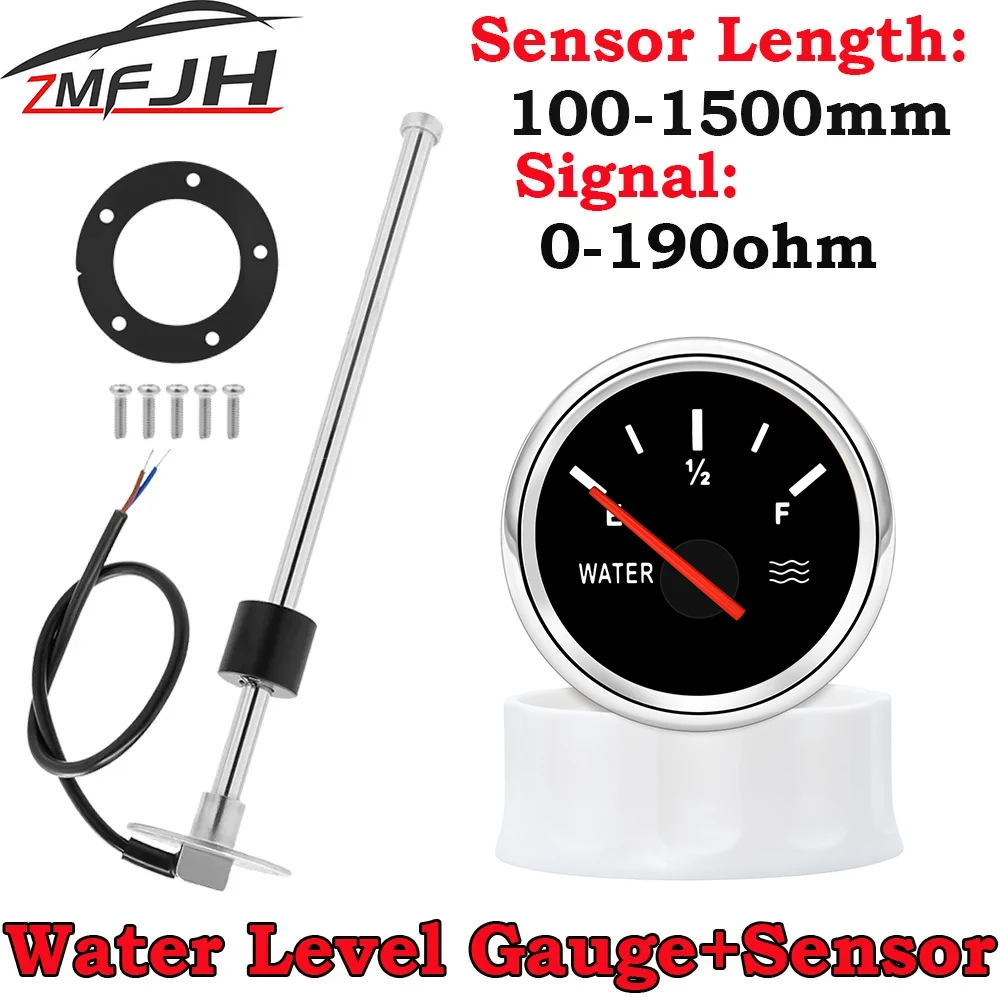 52mm 0-190ohm Water Level Gauge With Water Level Sensor 100MM 125MM 150MM 200MM 300MM 400MM Water Liquid Tank Level Indicator