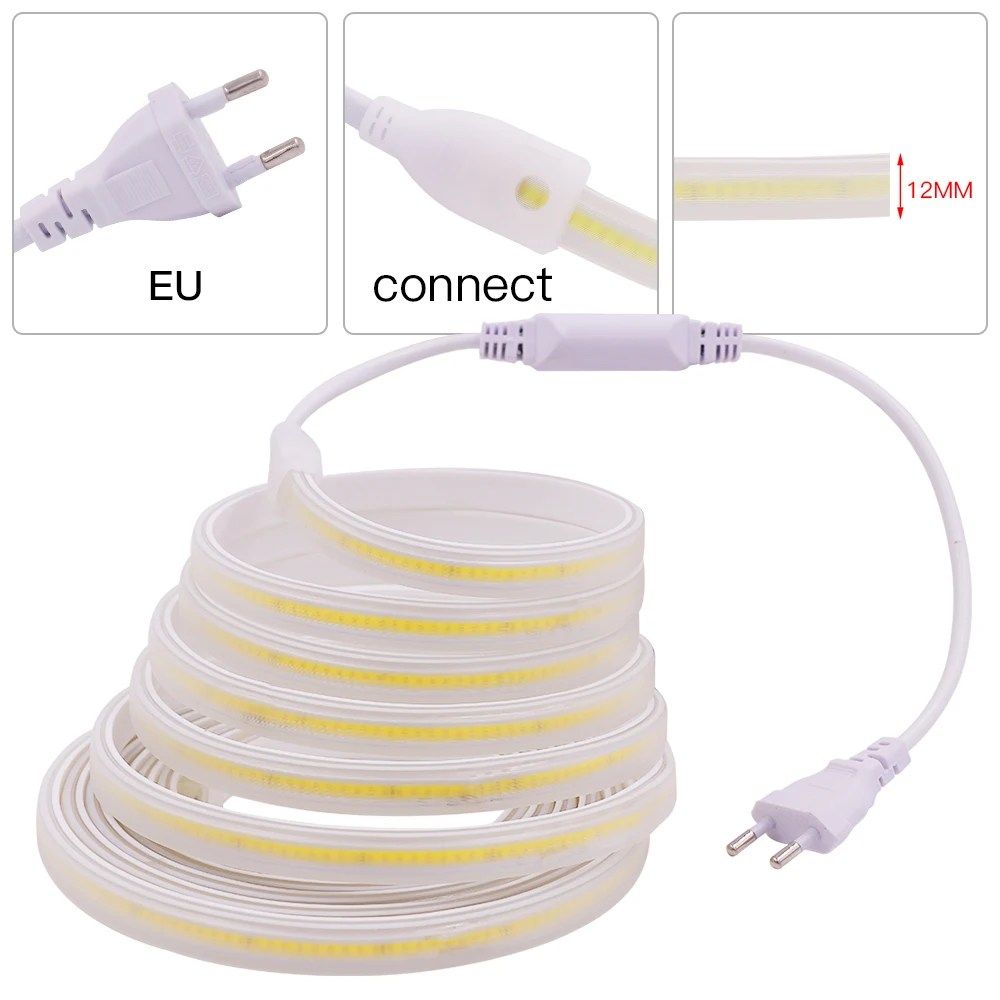 EU 220V US 110V COB LED Strip Light Power Plug Drive for 288 LEDs/m 360 LEDs/m No Wire COB Strip Tape Light Power Cable