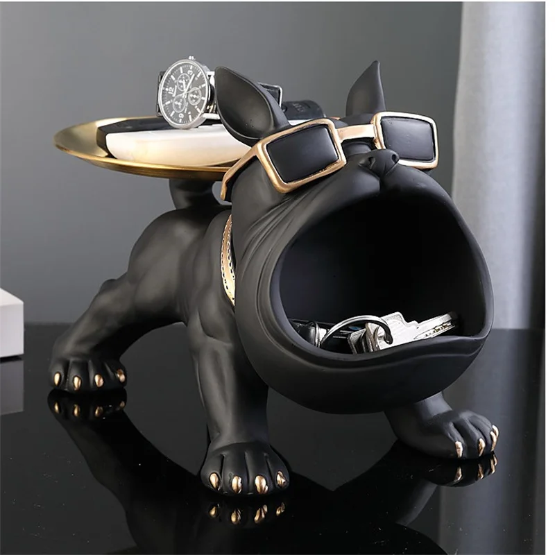 

Nordic Big Mouth French Bulldog Butler Storage Box with Tray Ornaments Figurine Craft Animal Resin Sculputre for Home Decor