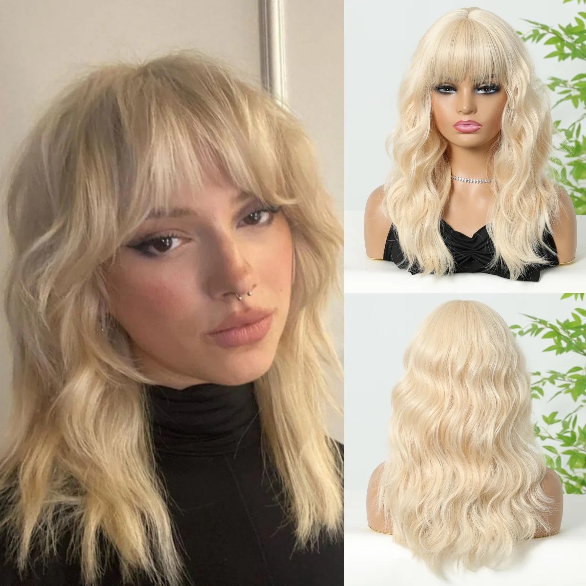 HAIRCUBE Krótki Bob Faliste Blond Peruki dla Czarnych Kobiet Głęboko Kręcone Syntetyczne Peruki z Grzywką Włókno Żaroodporne Christmas Party