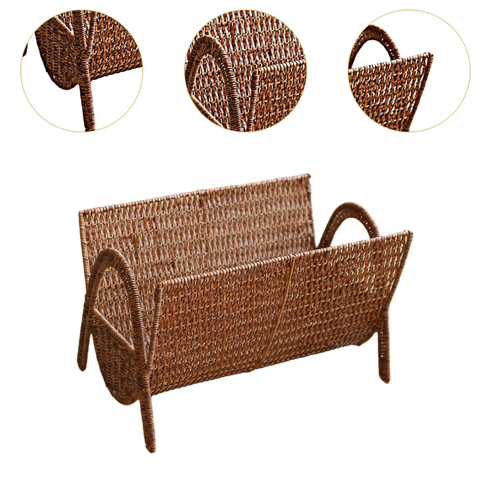 Hand Woven Magazine Holder Storage Basket Imitation Rattan Magazine Rack for Vinyl Records Album Dining Room Living Room Nursery