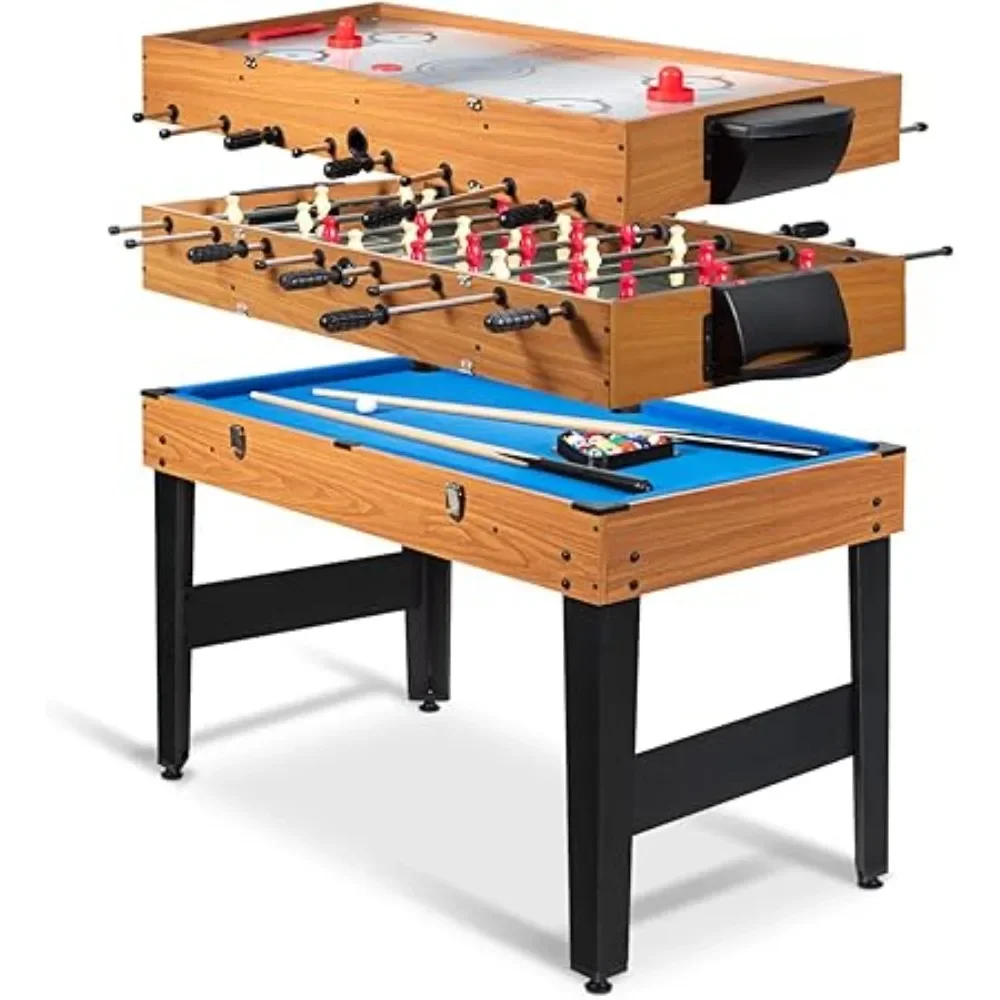 48 Inch Game Table, 3-in-1 Combo Table Set w/Adult Size Foosball Table