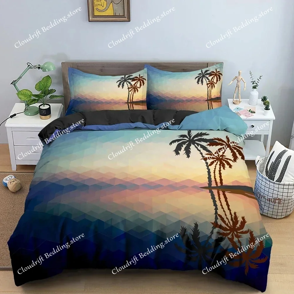 

Tropical Trees Duvet Cover Set Coconut Tree Pattern Comforter Cover Bedding Set Quilt Cover With Pillowcase King Size Bedclothes