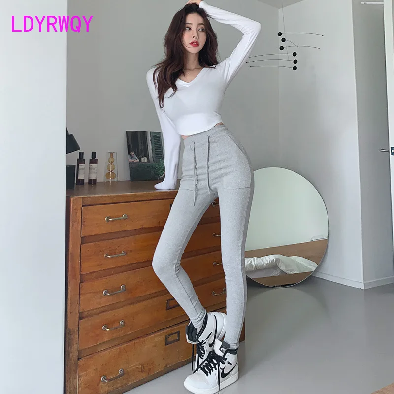 Coréia do sul primavera 2022 nova sexy magro elástico fácil de usar pequenos pés leggings casuais feminino