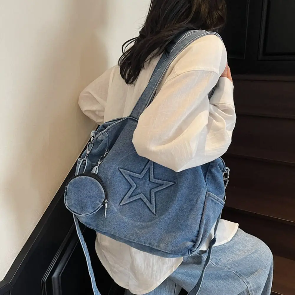 Fashion Vintage Women Tote Bags Y2k Large Capacity Messenger Bags Stars Harajuku Gothic Handbag With Small Bag