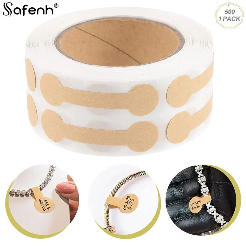 500 Stuks/Rol Kraftpapier Sieraden Prijskaartjes Zelfklevend Ronde Barbell Stickers Diy Label Expositie Tool Ring Armband Ketting