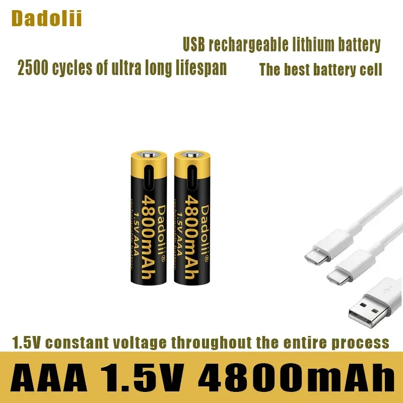 Batteria agli ioni di litio ricaricabile USB originale Dadoli, batteria AAA da 1,5 V, 4800 mAh/ioni di litio, giocattolo, lettore MP3, tastiera